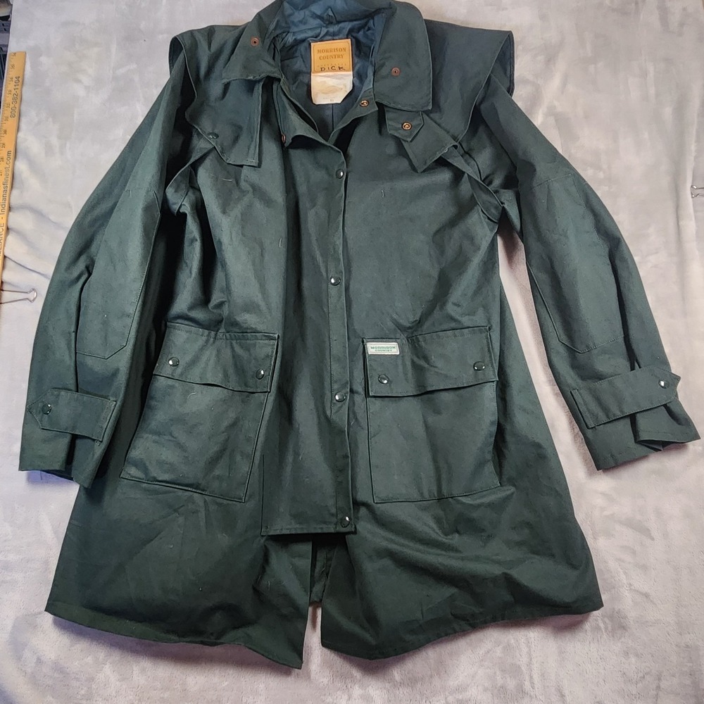 Vtg Morrisons Australian Green OilSkin Coat Duster Size‎ XL Ranch Cowboy Chore